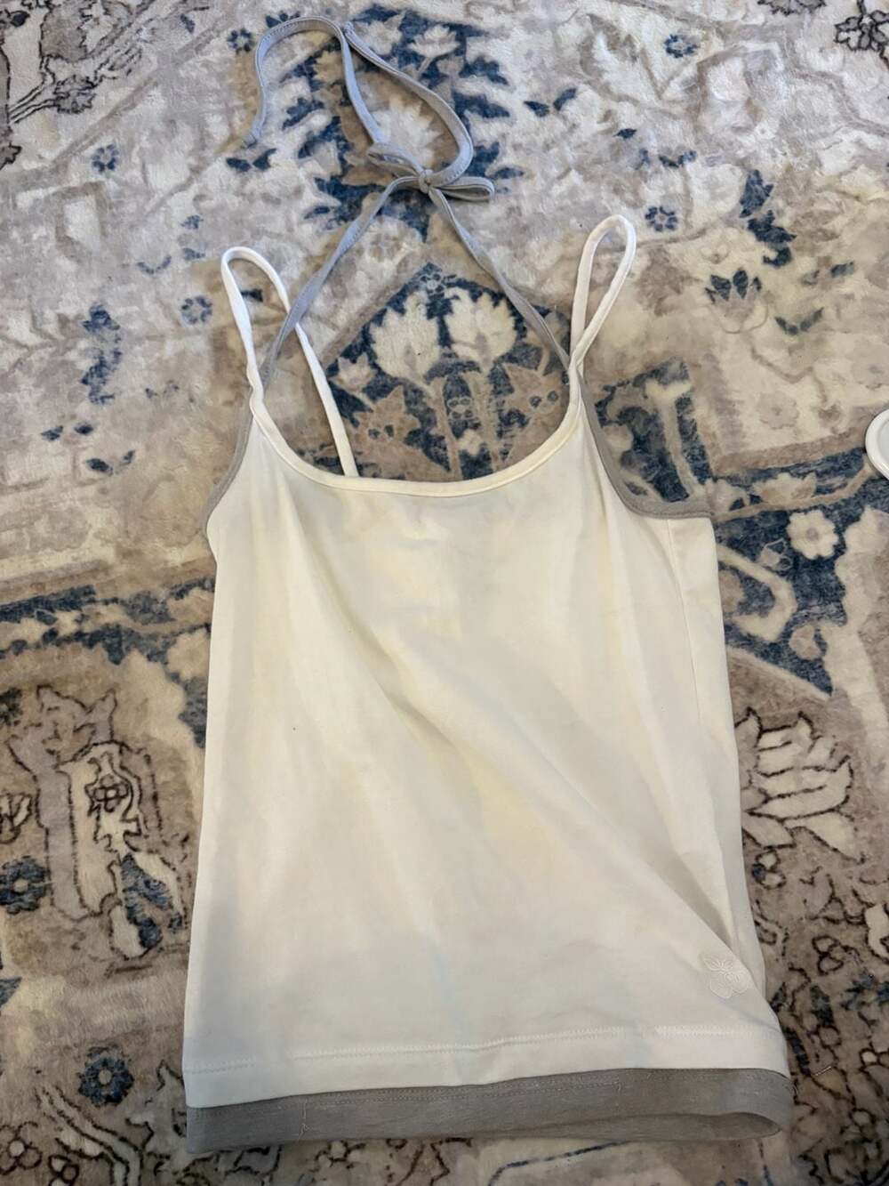 out from under Halter Tank Top White Grey Layered Look